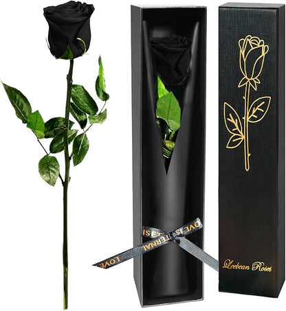 Black Single Forever Roses in a Box,Preserved Flowers for Delivery,Preserved Rose Gifts for Women, Real Roses Gift for Her, Mom Birthday Gifts, Mothers Day Flowers,Valentines Flowers