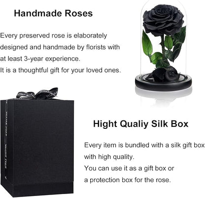 NATROSES Handmade Preserved Roses in Glass Dome, Black Roses Roses, Preserved Flowers Gifts for Women, Mothers Day Flowers