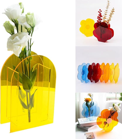 Acrylic Arch-Shaped Vase in Lemon Yellow, Bright Modern Home Decor Centerpiece for Living Room or Dining Table (Arch Style)