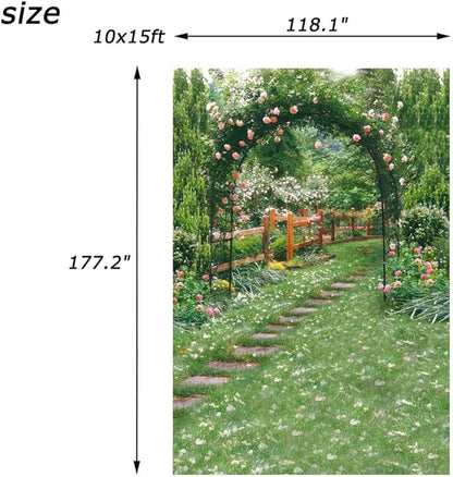AOFOTO 10x15ft Wedding Archway Backdrop Romantic Garden Flowers Photography Background Beautiful Floral Pergola Pathway Bride Lovers Woman Girlfriend Artistic Portrait Decoration Photo Studio Props