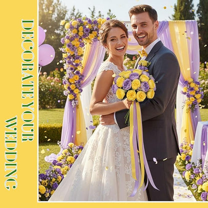 Geosar 16 Bundles Artificial Peonies Flowers Fake Silk Peony Bouquet Faux Peonies Flowers Bulk for Decoration Vase Floral Arrangements Wedding Party Table (Purple,Yellow)