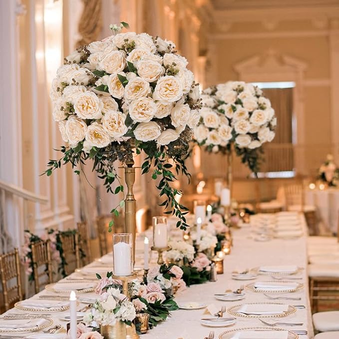 Artificial Peonies Silk Flowers, Beige Faux Peony Bouquet 4 Bundles Florals Arrangements Decor for Farmhouse Home Boho Wedding Table Centerpiece, Fake Plastic Flowers Bulk for Vase Decoration (Beige)