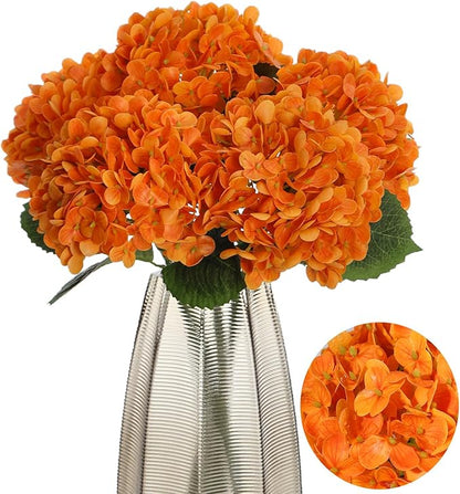 Kimura's Cabin 5Pcs 21inch Real Touch Artificial Hydrangea Flowers Realistic Latex Hydrangeas Long Stem with Leaves Hydrangea Bouquet for Home Wedding Baby Shower Birthday Party Decoration（Orange）