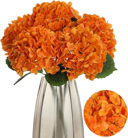 Kimura's Cabin 5Pcs 21inch Real Touch Artificial Hydrangea Flowers Realistic Latex Hydrangeas Long Stem with Leaves Hydrangea Bouquet for Home Wedding Baby Shower Birthday Party Decoration（Orange）