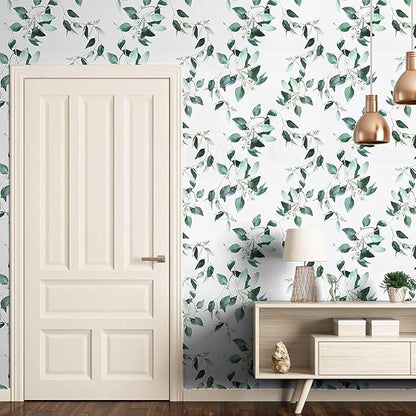 Erfoni Green Leaf Peel and Stick Wallpaper Floral Contact Paper 17.7inch x 118.1inch Vintage Flower Tropical Self Adhesive Removable Wall Paper Bathroom Kitchen Cabinets