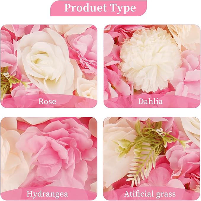 3D Flower Wall Backdrop - 12Pcs Artificial Flower Wall Panel 15 * 15inch Decoration Pink and White Roses Wall for Home Party Wedding Anniversary Birthday