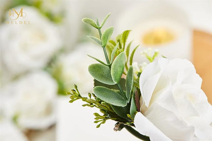 Meldel Ivory Rose Boutonniere for Men,Set of 6,Groom and Best Man Boutonnieres with Artificial Flower,for Wedding Ceremony Anniversary, Formal Dinner Party, Fall Vintage Rustic Marriage Prom