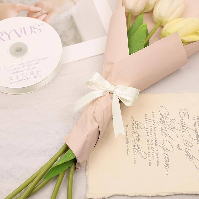 Cream Satin Ribbon, Double Faced 1/2 Inch X 50 Yards Cream Ribbon, Premium Satin Ribbon for Gift Wrapping, Crafts, Hair Bow Making, Sewing, Flower Bouquet, Wedding Party Decor