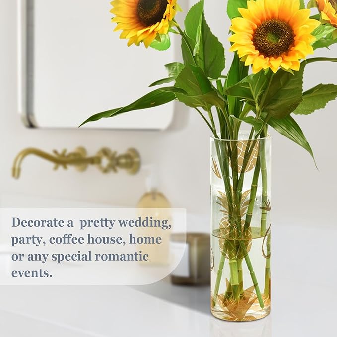 Flower Vase Clear Plastic Cylinder Vases Decor for Centerpieces Home Storage Office Weddings Summer Pineapples and Coconuts 11.8 x 3.9 in