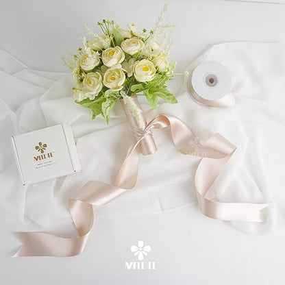 MEEDEE Vanilla Satin Ribbon 2 Inch Vanilla Ribbon Lux Double Faced Ribbons by 25 Yards Silk Ribbons for Gift Wrapping, Satin Weddings, Flower Bouquet, Holiday Decorating