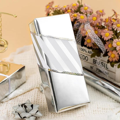 Merture Reversible Silver Wrapping Paper Roll - 17 In X 32.8 Ft(46.5 sq.ft.) Metallic Silver and Stripe Design Gift Wrap for Christmas, Wedding, Birthday, Valentines Day, Mothers Day, Baby Shower