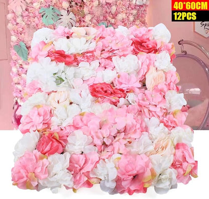 16"x 24" Artificial Flower Wall Panels,Flower Wall Mat Silk Flower Panels for Outdoor Garden Backyard Fence Fence Privacy Screen and Indoor Wall Decor(12Pcs Pink+White+Rose Red)