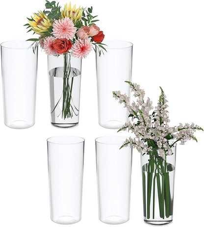 Sadstory Clear Tall Cylinder Flower Vase, Clear Acrylic Table Vase for Centerpieces, 6 Packs