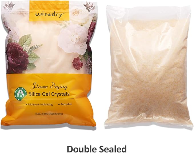 wisedry 8 LBS Silica Gel Flower Drying Crystals, Fine Crystals < 1mm, Color Indicating, Reusable