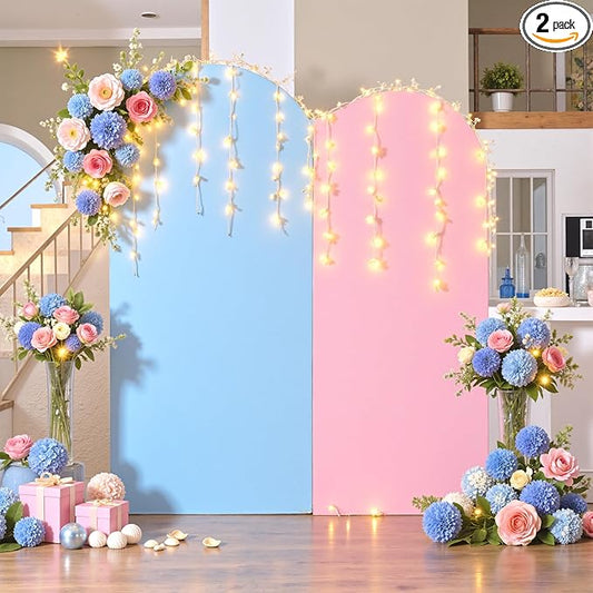 Blue Pink Arch Backdrop Cover Set of 2-7.2ft 6ft Dual Color Wedding Arch Cover-Wrinkle Free Stretchy Spandex Fitted Chiara Arch Stand Cover for Boy Girl Birthday Party Gender Reavel Photo Photography