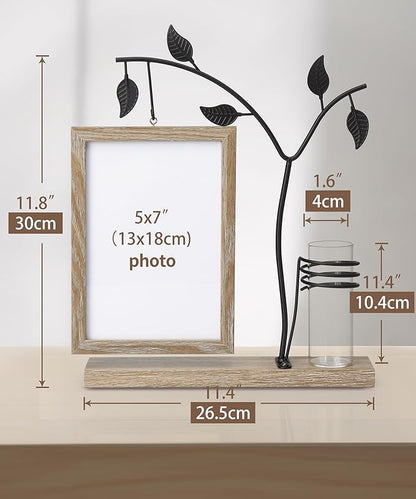 Afuly 5x7 Picture Frame with Glass Vase for Plants Flowers, Desk Picture Frames Floating Photo Frame for Office Home Decor, Unique Anniversary Mothers's Day Gifts for Grandma Mom, Light Brown