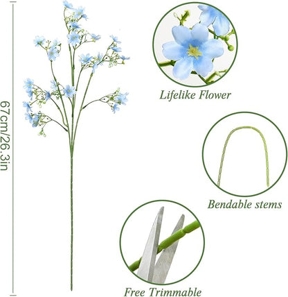 Artificial Flowers 8PCS Silk Flowers with Long Stems, Fake Flowers Bulk Fake Babys Breath, Royal Blue Flowers for Tall Vase Outdoor Garden Wedding Party Home Table (Light Blue, 8PCS)