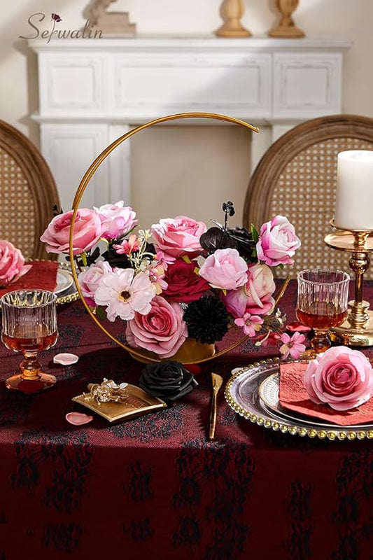 Serwalin 2PCS Artificial Flowers Black Hot Pink Fake Silk Flowers for DIY Wedding Bouquets, Wedding Cake Flowers for Table Centerpieces Baby Shower Birthday Party Home Decorations