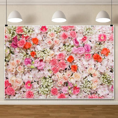 Leowefowa Floral Wall Backdrop for Spring 7x5ft Vinyl Pink Rose Flowers Photography Background Wedding Bridal Baby Shower Birthday Party Decorations Photo Studio Booth Props Banner