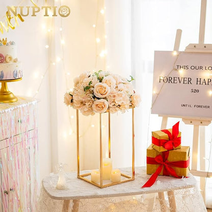 Nuptio Gold Vases - 10 Tall 15.7 inch Geometric Centerpieces for Wedding Tables