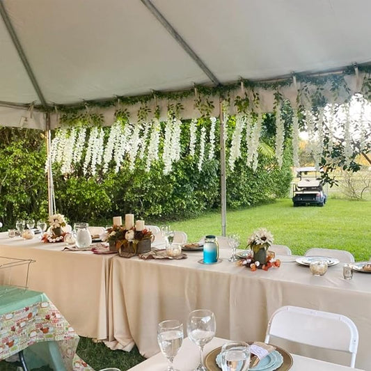 Artificial Wisteria Hanging Flowers Fake Wisteria Flower Garland Silk Vines Rattan Decor for Home Wedding Arch Wall Garden Greenery Bedroom Outdoor Office Party Decoration (12, White)