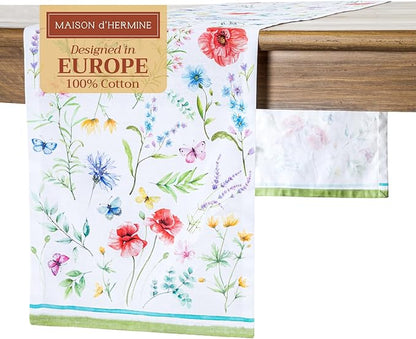Maison d' Hermine Table Runner 100% Cotton Single Layer Table Runners 108 inches Long Decorative for Home Kitchen Dining Party Wedding Bridal Shower Spring Summer (Just Floral, 14.50" x 108")