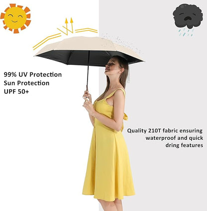 BAODINI Small UV Protection Travel Umbrella Compact for Rain and Sun UPF 50+ Windproof Portable 42 inch Umbrella for Women and Men