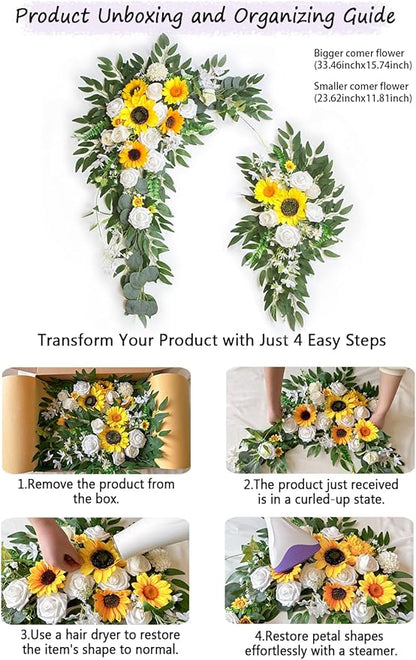 Artificial Flowers Wedding Arch Decor Arch Flowers (Set of 2) for Wedding Welcome Sign and Backdrop Decoration (New Sunflower)