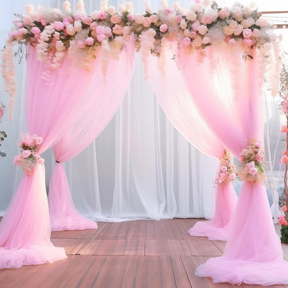 10x10 Pink Tulle Backdrop Curtains for Parties, Sheer Backdrop Curtain Wedding Photo Background Drapes for Baby Shower Photography Birthday Party