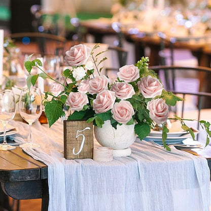 JOYLEX Artificial Flowers Realistic Roses, 50pcs Real Looking Fake Roses with Stem for DIY Wedding Bouquets Centerpieces Bridal Shower Party Home Romantic Decorations (Light Pink)