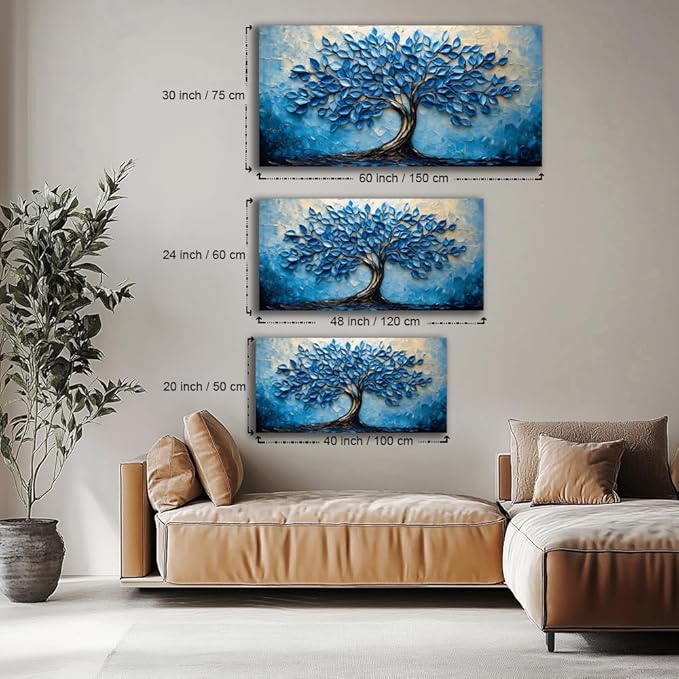 LAVIKARS Modern Tree of Life Wall Art for Living Room Office Navy Blue Abstract Oil Landscape Canvas Painting Prints Large Nature Artwork Home Kitchen Bedroom Decor (16x30 Inches)