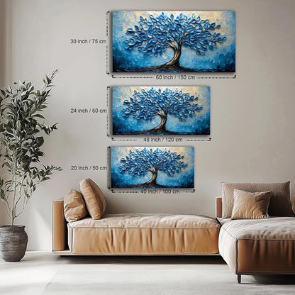 LAVIKARS Modern Tree of Life Wall Art for Living Room Office Navy Blue Abstract Oil Landscape Canvas Painting Prints Large Nature Artwork Home Kitchen Bedroom Decor (16x30 Inches)