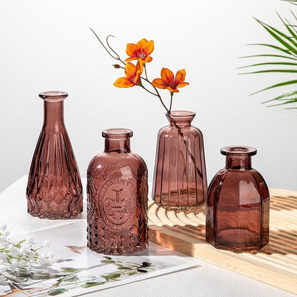 Glass Bud Vases Set of 20, Small Flower Vase in Bulk for Centerpieces, Mini Vintage Wine Red Vases for Rustic Wedding Vintage Home Table Decor