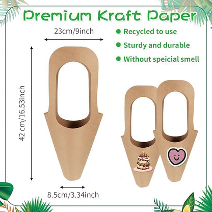 40 Pcs Kraft Paper Flowers Gift Bags Bouquet with Handle Flower Wrapping Paper Bouquet Kraft Floral Bags Cone Flower Sleeves for Packaging Wedding Graduation Party