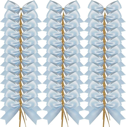 50pcs 3.5" Light Blue Satin Ribbon Bows Twist Ties Bows Wine Bows Tie with Fish Tail Cutting (Lt.Blue)