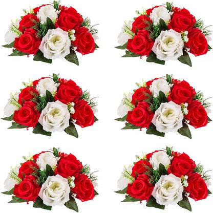 Flower Centerpieces for Wedding Tables: Wedding Table Decorations Red & White Flower Balls Centerpieces for Engagement Cerebration Party Center Pieces 6 Packs