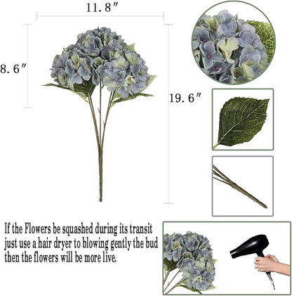 2Bouquets Artificial Fake Flowers Plants Silk Hydrangea Arrangements Wedding Bouquets Decorations Plastic Floral Home Kitchen Garden Party Festival Bar DIY (Bluish Green)