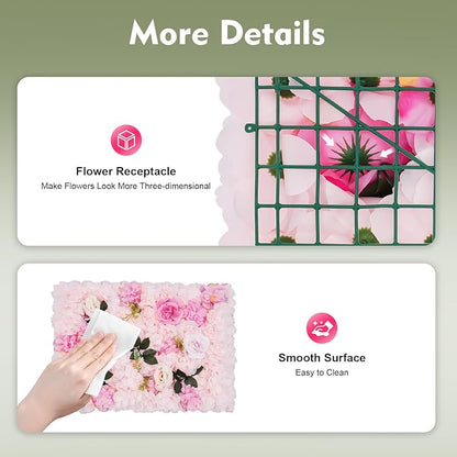 12pcs Flower Wall Panels 15.7" x 23.6" Floral Wall Artificial Flower Backdrop for Wedding Party Photo Backgrounds Light Pink