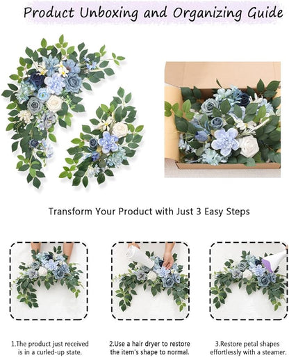 Pack of 2 Artificial Flowers for Backdrop Decoration, Wedding Arch Flowers,Reception Welcome Sign, Eucalyptus Garland, Suited to Aisle Decor and Wedding Arches(Blue)