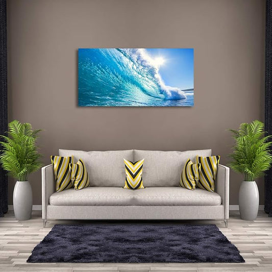 Blue Secape Canvas Prints Wall Art Blue Ocean Wave Surfing Sea Picture Paintings on Canvas Modern Canvas Art for Living Room Bedroom Office Wall Decorations Ready to Hang-24x48inches