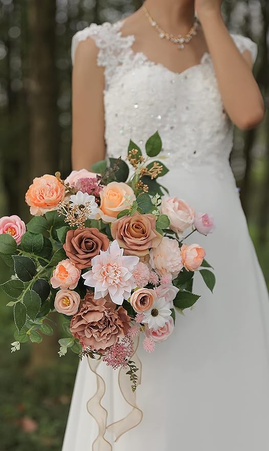 Serra Flora Artificial Flowers Combo Box Set Faux Flowers Bulk Flower Leaf with Stems for DIY Wedding Bouquets Centerpieces Baby Shower Party Home Decorations(Champagne Pink)