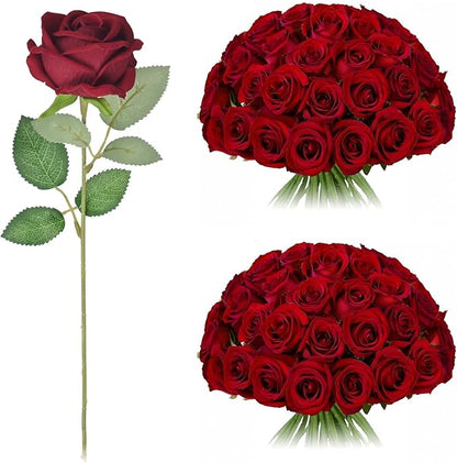 200 Pack Silk Roses Flowers - Artificial Burgundy Fake Flowers with 50cm Stems for Wedding Decor, 3.7in(7cm) Silk-Like Velvet Flower Heads for Wedding, Vintage Decor (200, Burgundy)