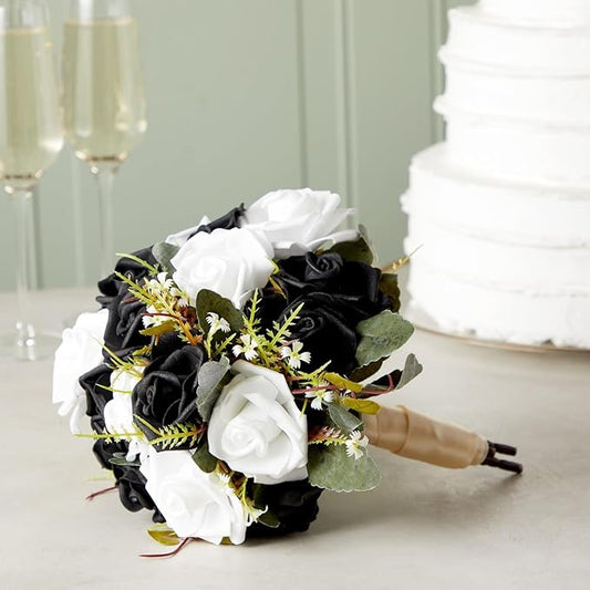 Bright Creations Black & White Roses Stemless Foam Rose Heads - 100 Pack, 3 in Polyethylene Craft Foam - Faux Flowers for DIY Arrangements & Wedding Flowers