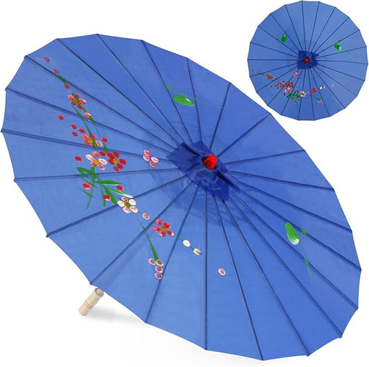 33" Dark Blue Flower Silk Cloth Decoration Handmade Parasol Umbrella Chinese Japanese Asian DIY Art Dance Classical Umbrella for Wedding Parties Photography Costumes Cosplay (Dark Blue)