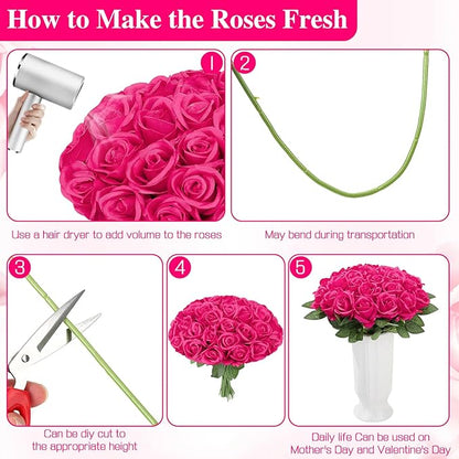 150 Pcs Roses Artificial Flowers, Silk Red Artificial Flowers Petals Long Stem Roses for Wedding Bouquet Home Party Decor