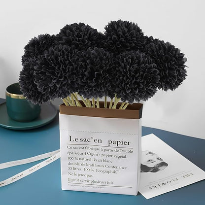12 Pcs Black Artificial Chrysanthemums Flowers Silk Fake Mums Flowers for Halloween Ghothic Wedding Table Centerpiece Christmas Home Decor (12, Black)