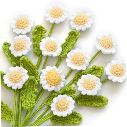 12Pcs Crochet Flowers, Artificial Daisy Crochet Flower Bouquet, Realistic Flower for Mother's Day Valentines Day Birthday Wedding Home Decor, White