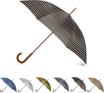 Totes Eco Auto Open Umbrella Classic Wooden J Stick Handle with Easy Grip - Windproof, Rainproof and Durable Canopy Design – Versatile Travel, Perfect for Rainy Days