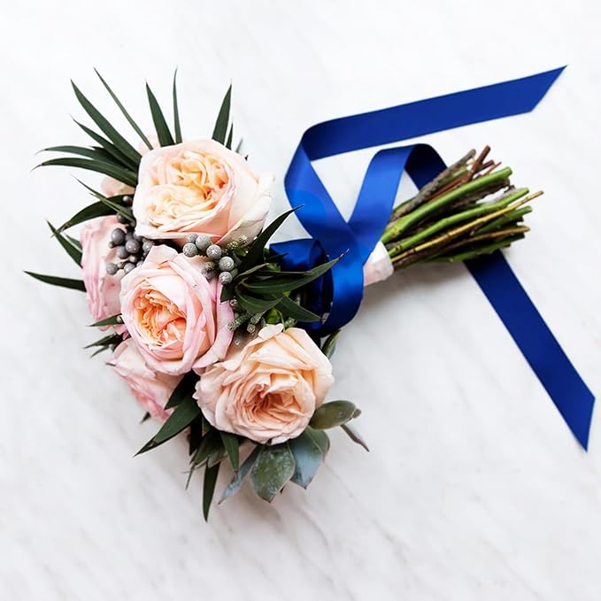Blue Satin Ribbon 3/5 inch x Continuous 55 Yards Royal Blue Ribbons for Crafts Gift Wrapping Bow Wedding Decoration, Blue Ribbon for Flower Bouquet Christmas Halloween Party