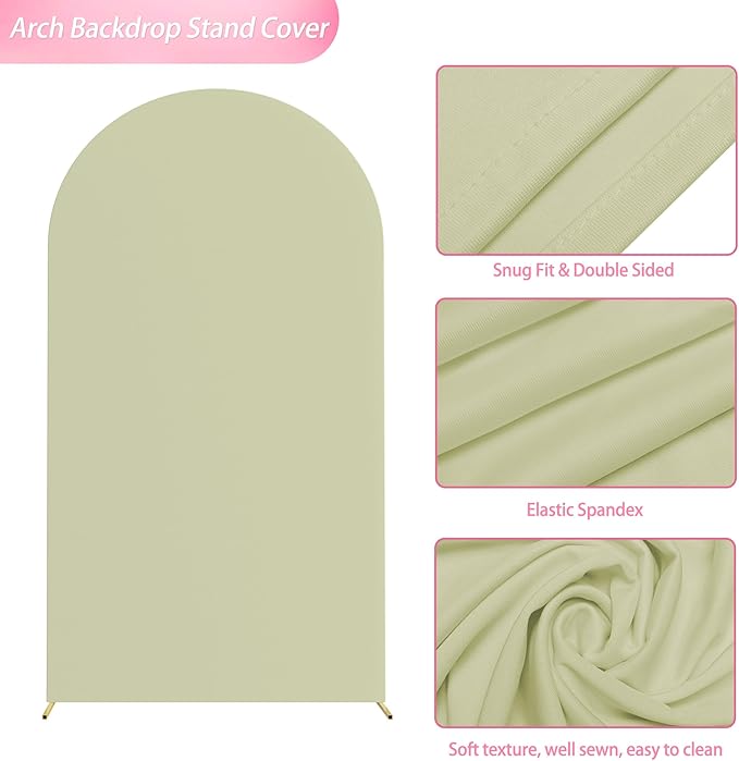 Wokceer 7.2FT Wedding Arch Backdrop Cover Spandex Fitted Sage Green Arch Covers Round Top Chiara Arches Backdrop Cover for Birthday Party Ceremony Banquet Decoration